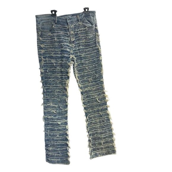 REELISTIK NYC Men’s Stacked Denim Distressed Jeans Size 38 Light Washed Blue - Picture 1 of 11